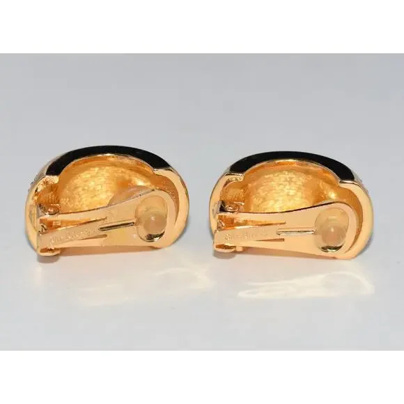 Christian Dior Henkel Grosse Chunky Half Moon Pave Rhinestone Clip Earrings - Picture 6 of 9